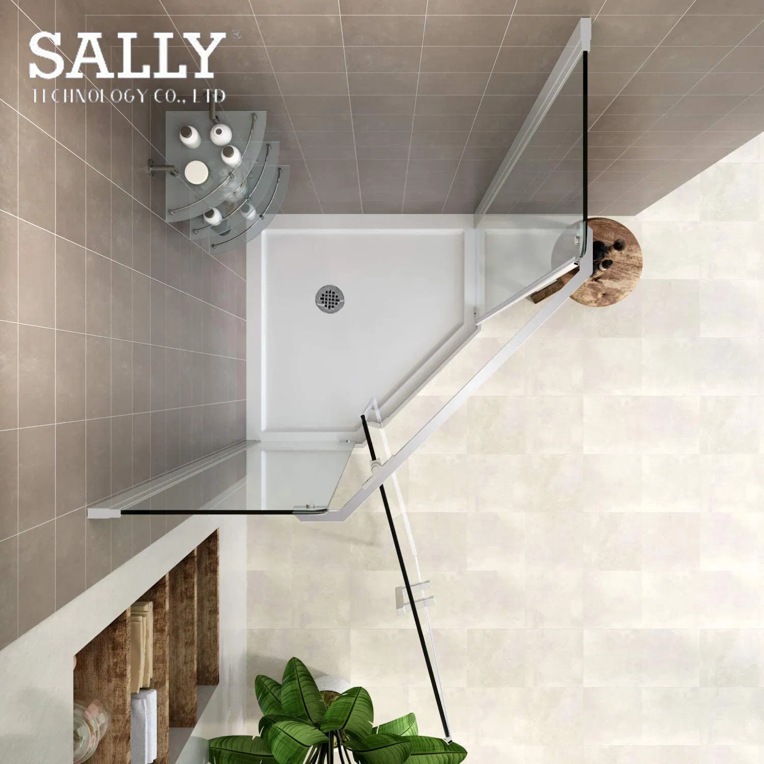 Premium White Acrylic Neo-Angle Shower Tray with Center Drain