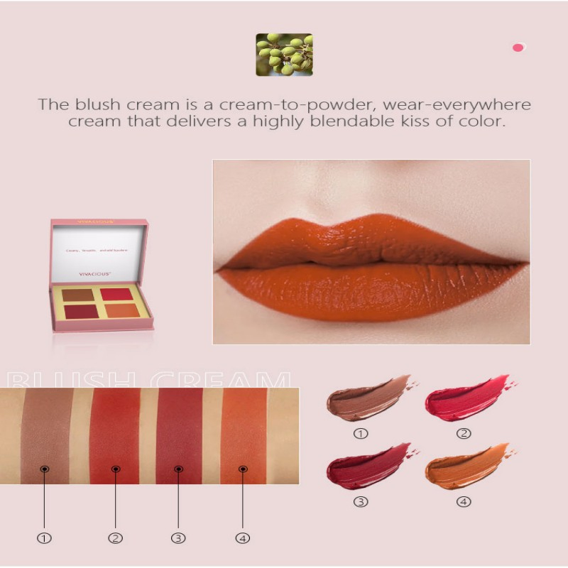 Cosmetics Lasting Versatile and Multipurpose Four-Color Blush Cream