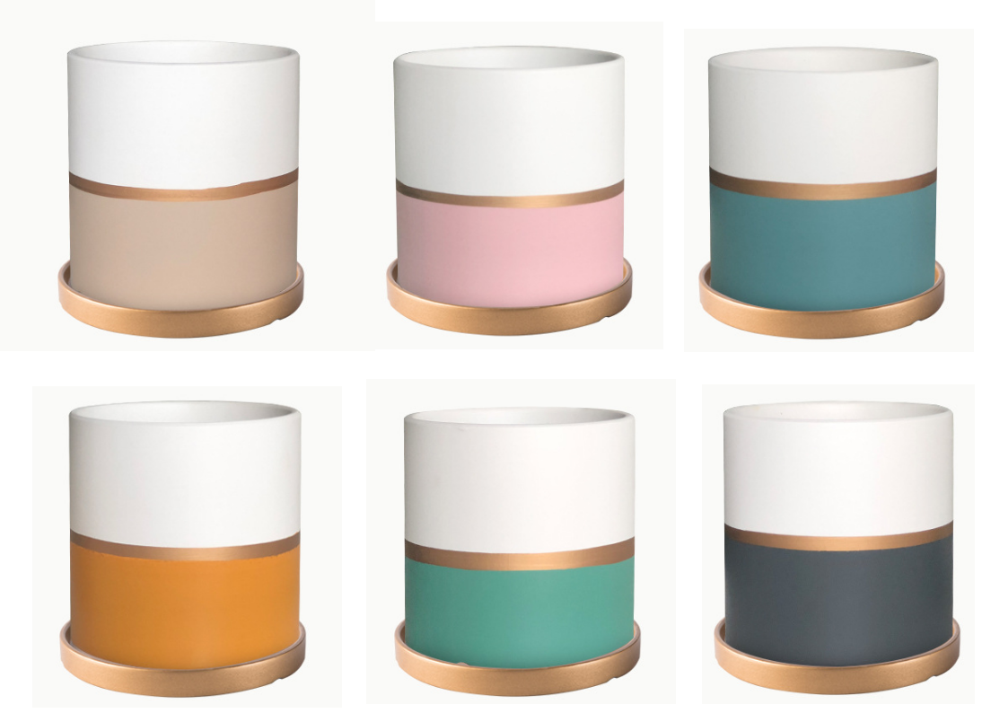 Набор горшков керамических скандинавский стиль золотая окантовка 2 шт