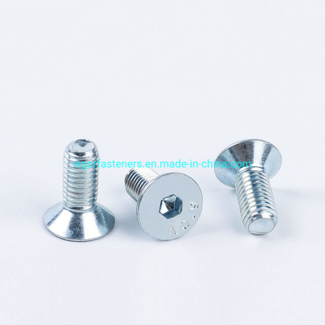 DIN7991 Alloy Steel Grade 10.9 Hex Socket Flat Head Screw White Zinc Plated High Quality Hexagon Bolts Countersunk Head Screw Allen Screw
