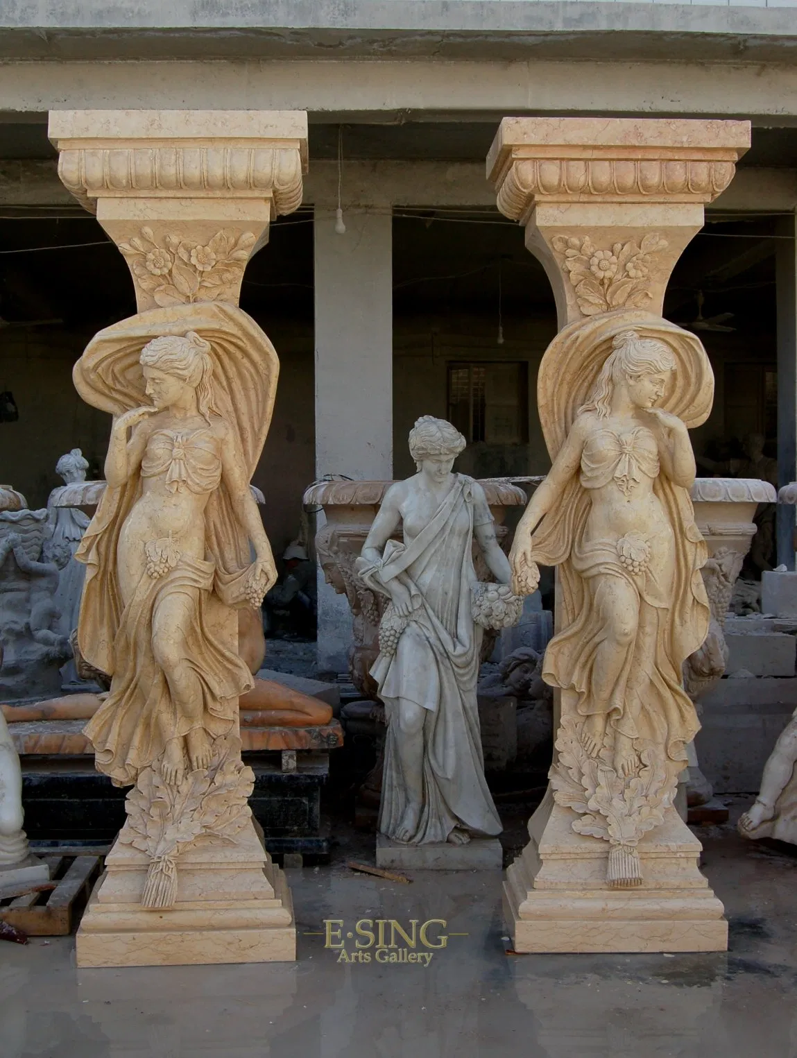 Greek Caryatid Maidens Hand Made Natural Stone Marble Statue Column for House