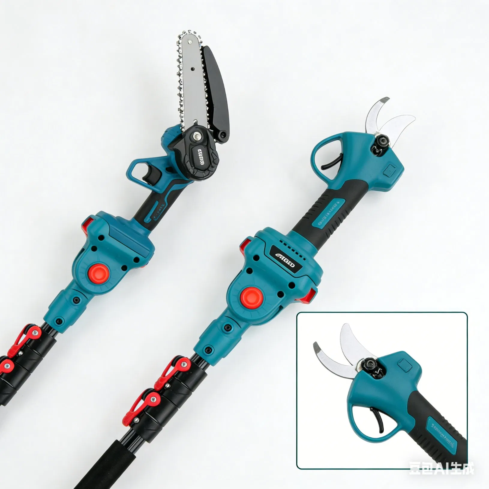 Compact Garden Essentials: Scissors, Mini Saw, and High Branch Tool