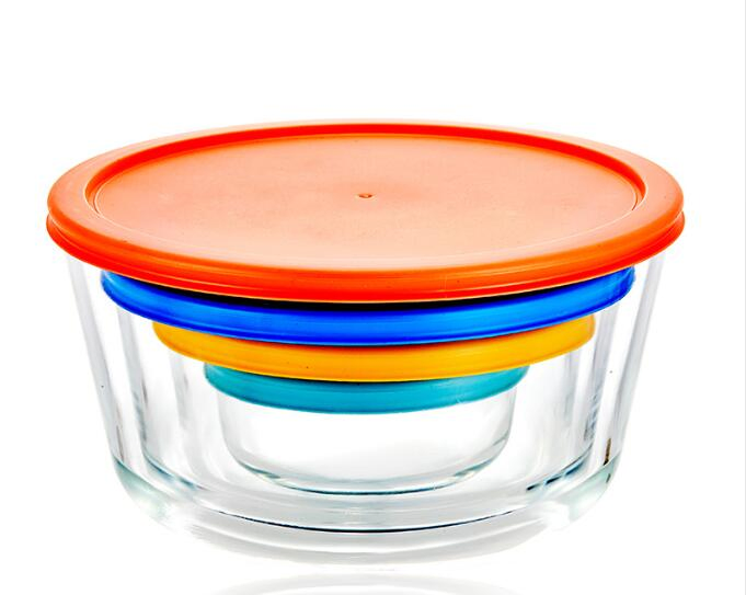 Wholesale Round Shape 270ml/820ml/1550ml/2650ml Glass Food Container with PE Lid