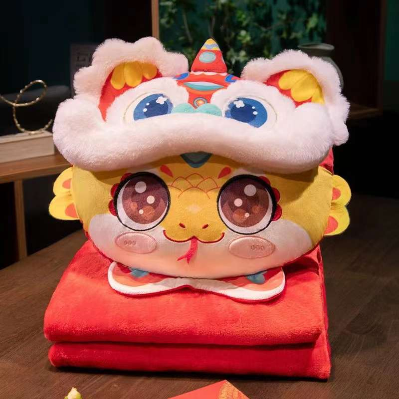 Zodiac Snake for 2025 Flannel Material Backrest Pillow with Blanket