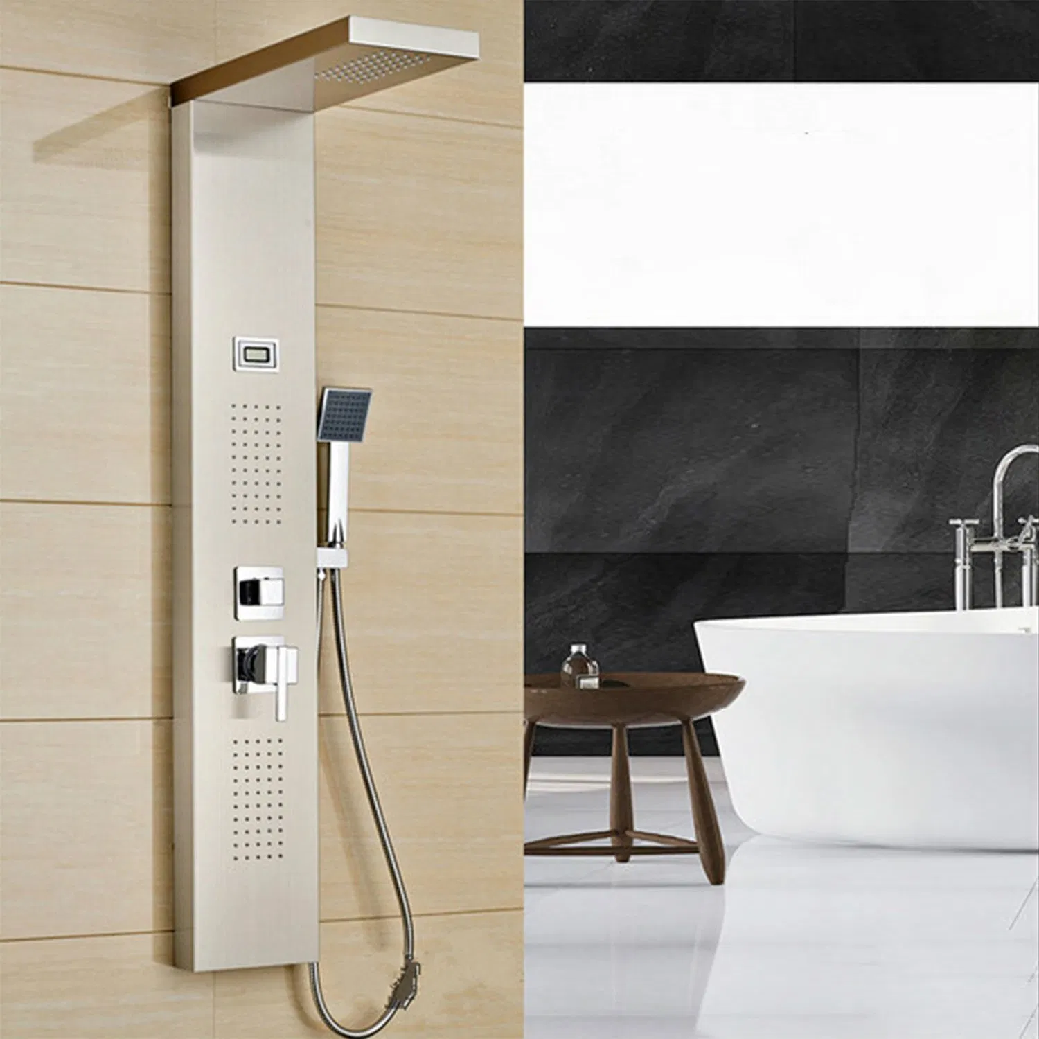 Temperature Display 304 Stainless Steel Massage Rainfall Shower Bathroom Shower Wall Panel