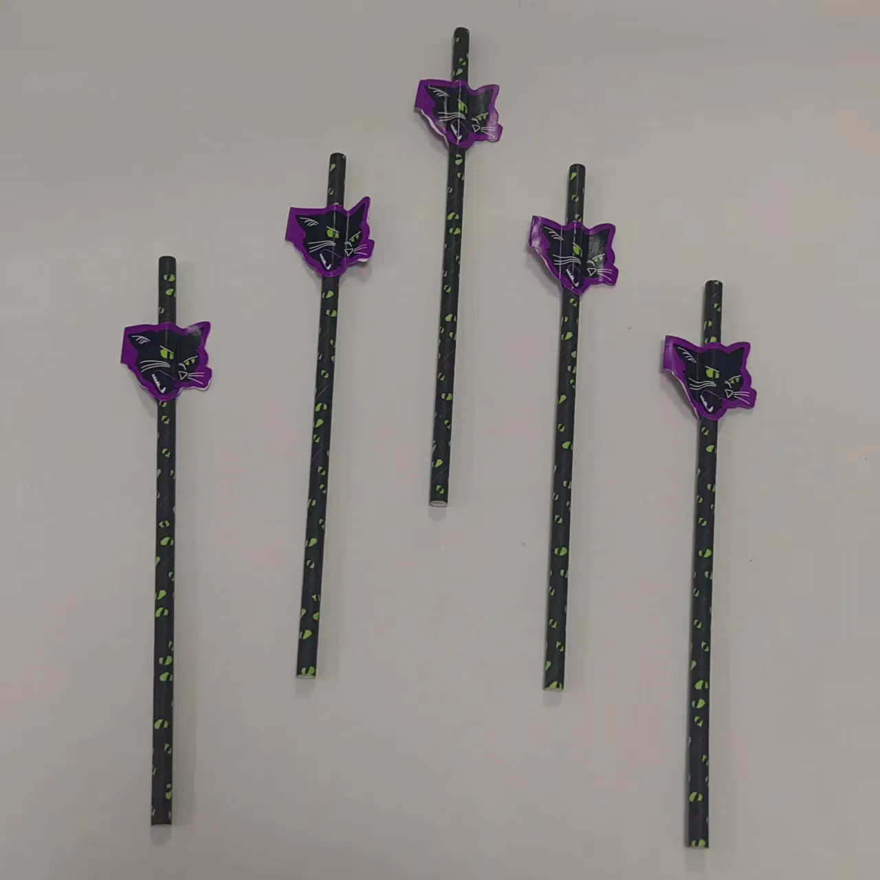 Stylish Black Cat Paper Straws for Halloween Party Decorations