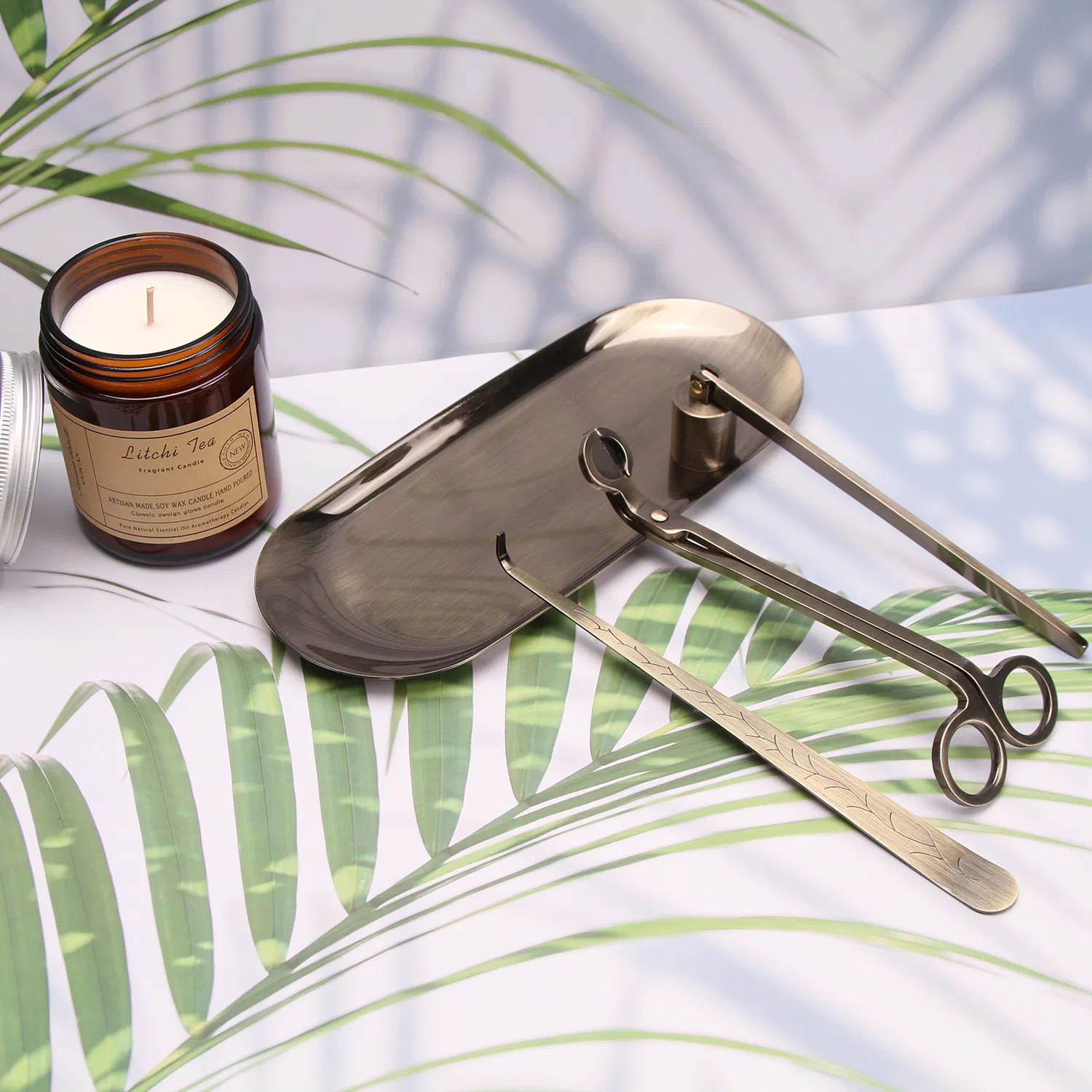 Custom Logo Spray Color Candle Care Kit with Lighter Bronze Wholesale Candle Wick Trimmers