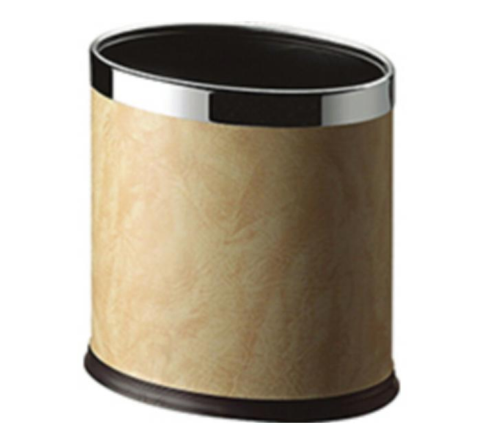 Hotel Black Leather Waste Bin with Double Layer