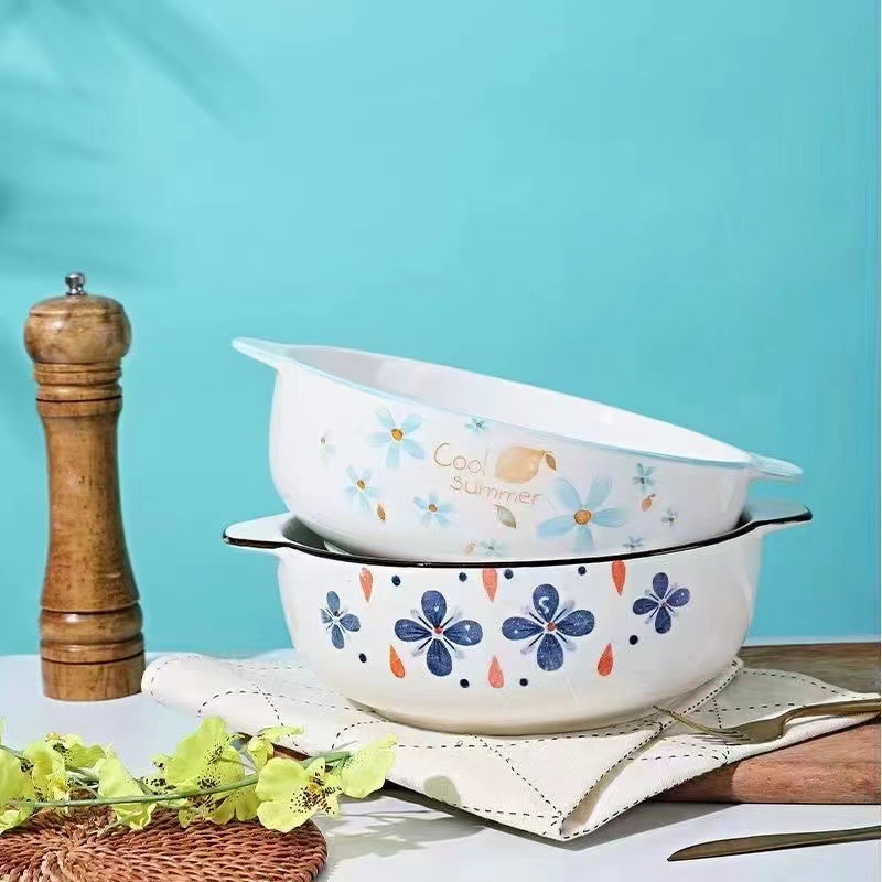 10.5"Food Bowl with Hands Pad Printing Stoneware Porcelainware Tableware