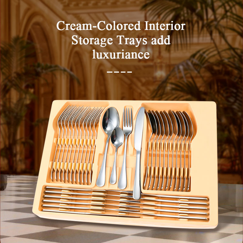 Competitive Price High Quality 72/84PCS Gold Cutlery Set in Wooden Case