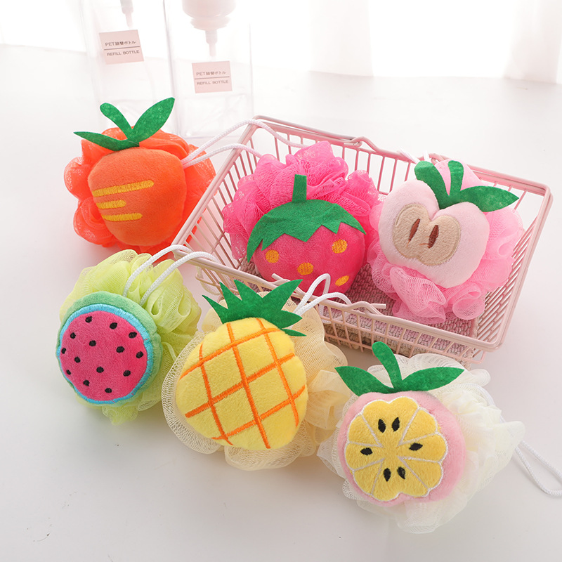 Cute Fruit Bath Shower Sponge Loofahs Mesh Pouf Shower Ball Colorful