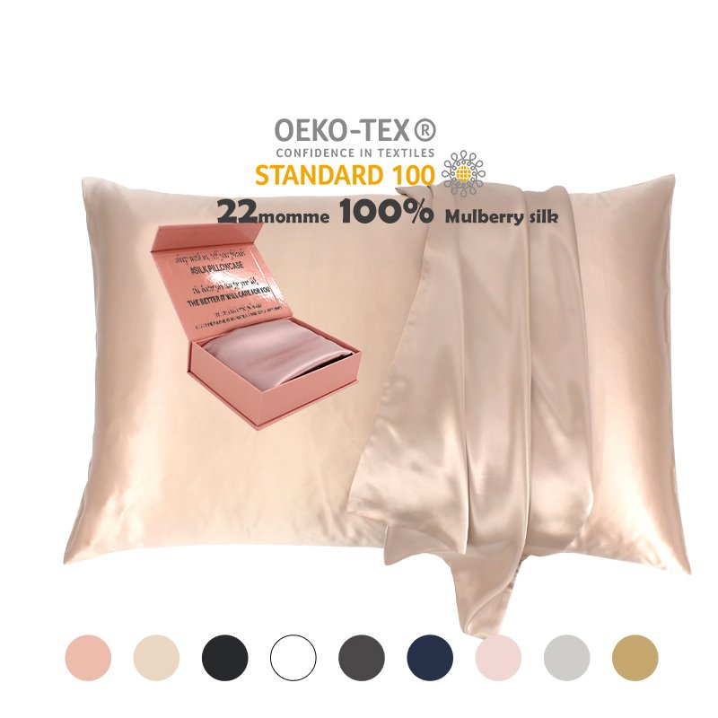 Custom Logo Ivory Pure Silk Pillowcase Scrunchie Box Hair Tie Luxury Sleep Eye Mask 100% Mulberry Silk Pillow Case Set