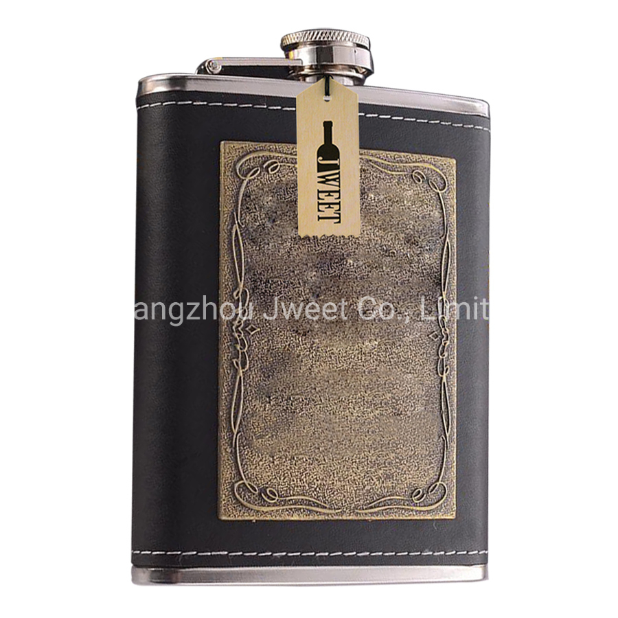Leather Wrapped Cover Hip Flask 10oz