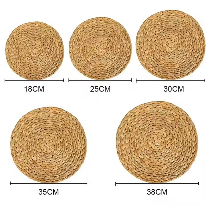 Natural Handmade Table Mat Water Hyacinth Placemat Round Braided Mat Heat Resistant