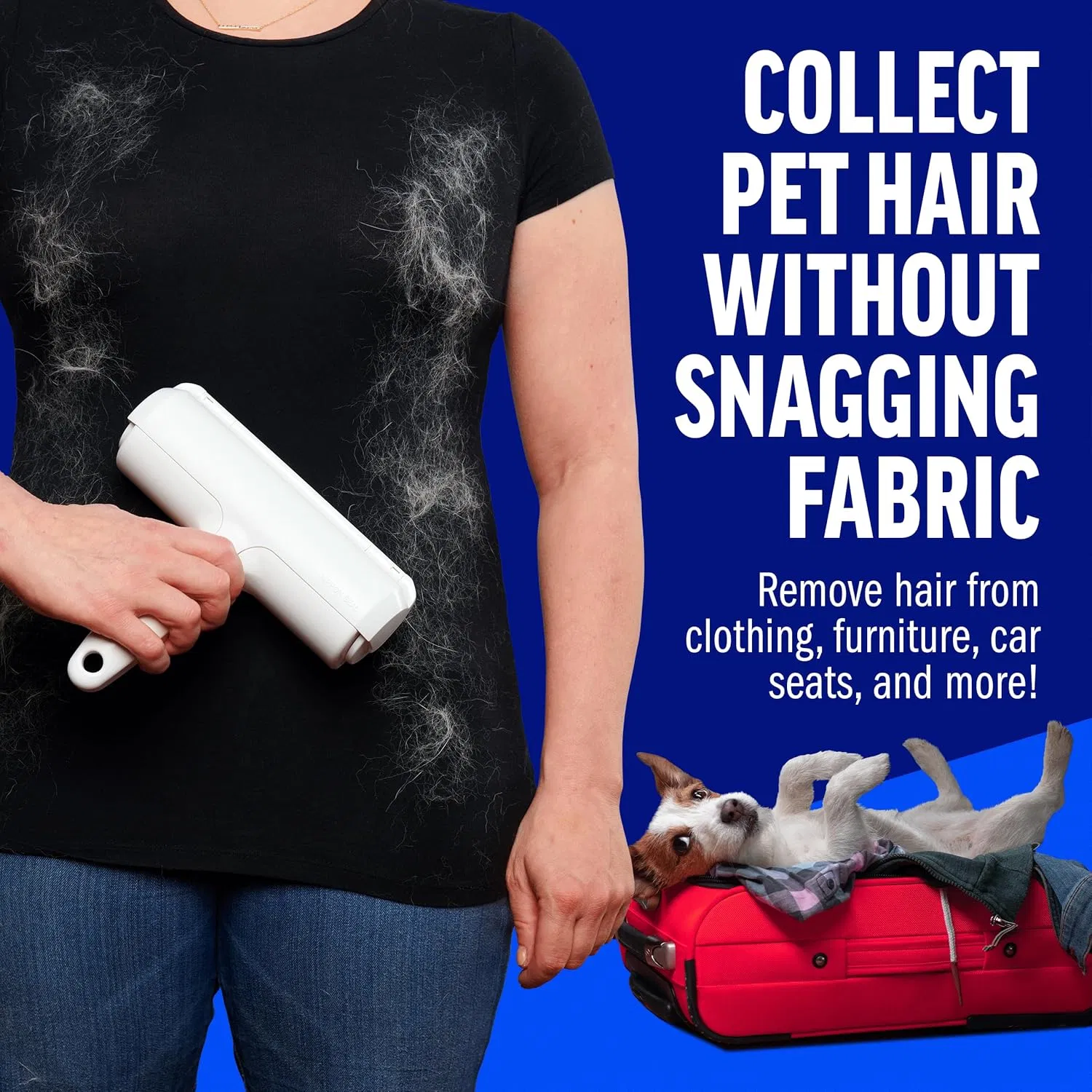 Roller Pet Hair Remover and Reusable Lint Roller - Cat and Dog Hair Remover for Furniture, Couch, Carpet, Clothing and Bedding Portable Roller