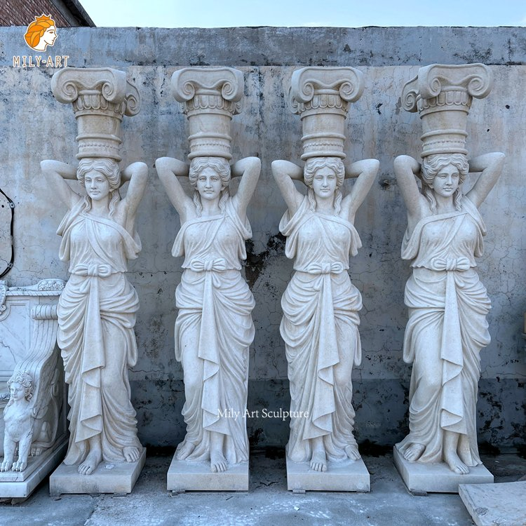 Customized Hand Carved Garden Marble Grecian Enchantress Half Column Statue Pillar