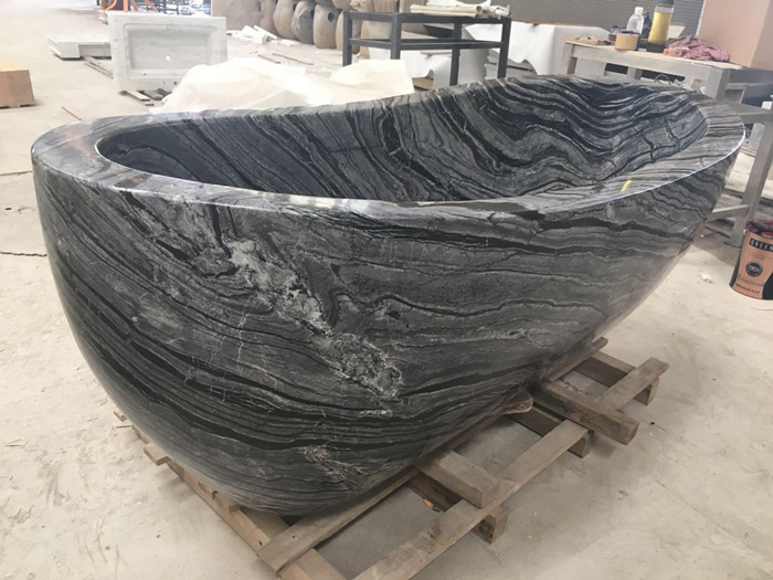 Hot sale Natural Stone black Antique Wood Marble bathtub for Home Hotel Bathroom