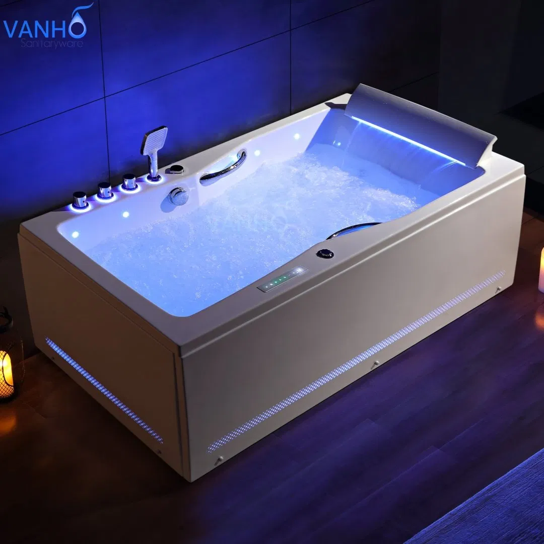 Прямоугольная акриловая ванна с гидромассажем и LED-подсветкой