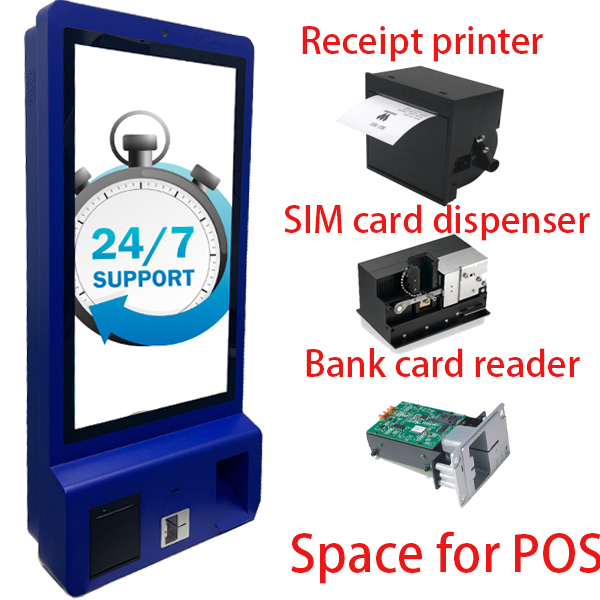 Wall Mount Floor Standing 27 32 Inch Pcap Touch Screen Receipt Printer Qrcode Scanner Kiosk for Restaurant
