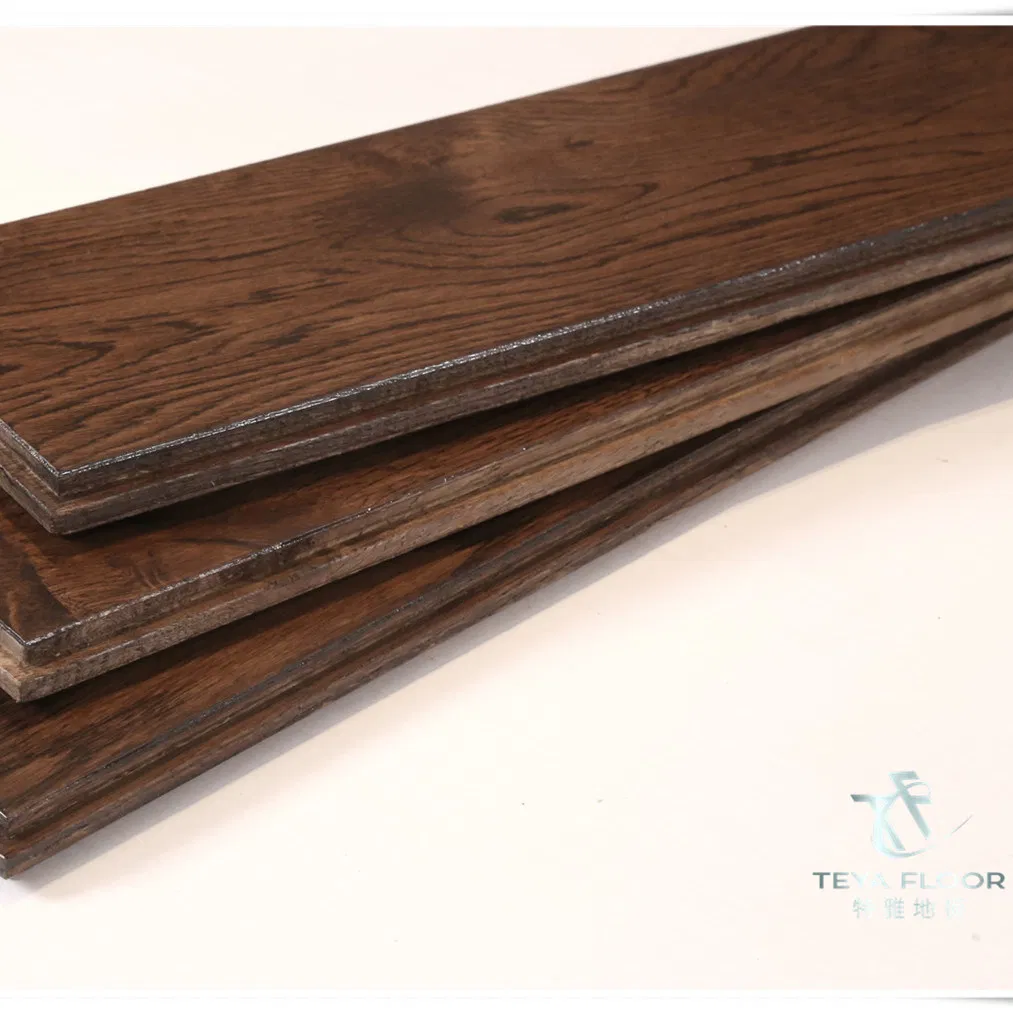 Oak Solid Wood Flooring, Dark Coffee, Hardwood, Handscraped, Wood Flooring