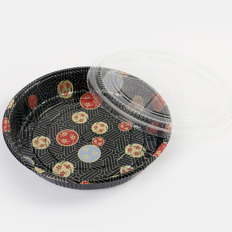Multi Size Round Sushi Box Pet Sushi Tray Plastic Fruit Sashimi Platter Box Big Capacity