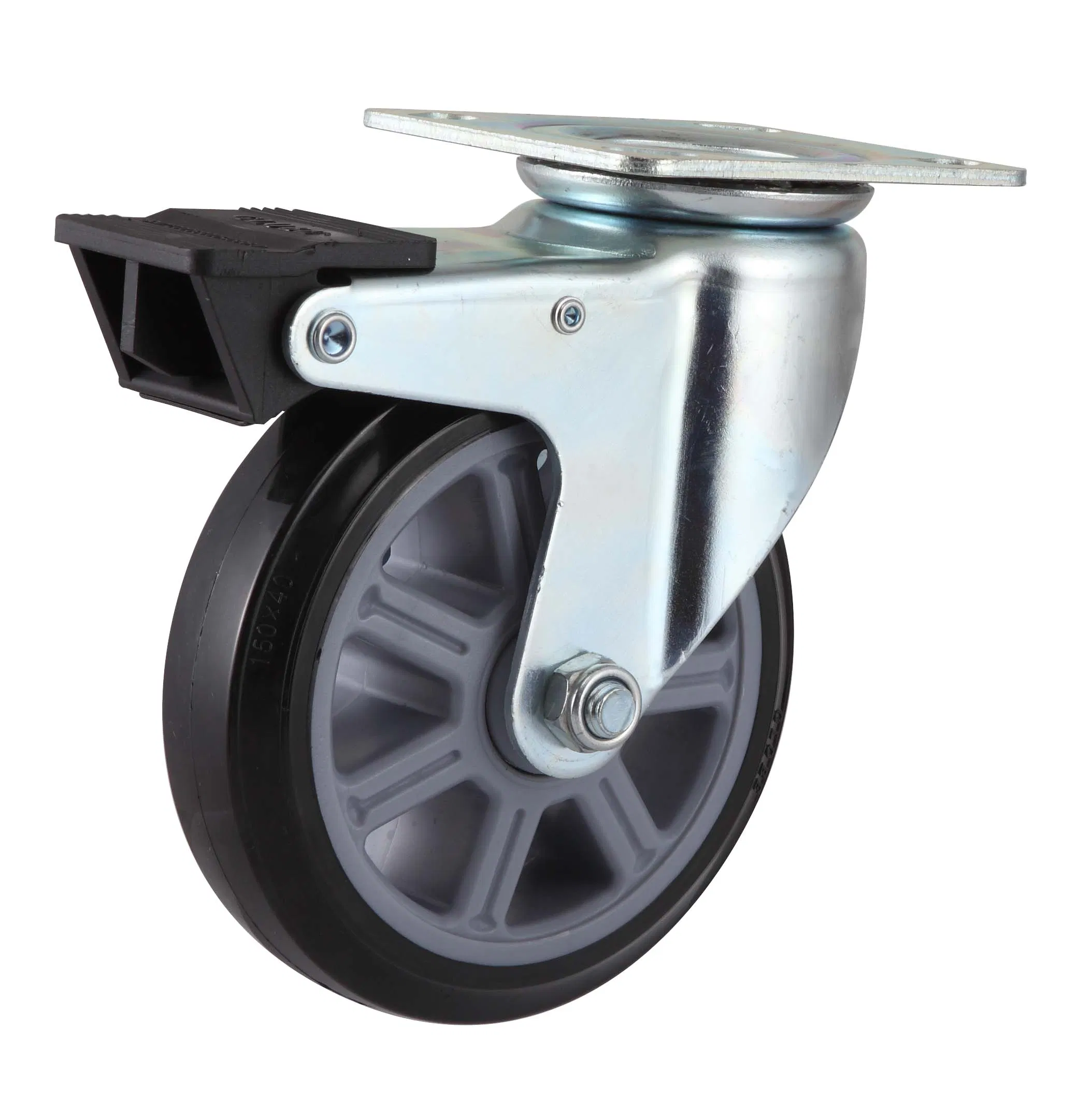 Globe Polyurethane Rigid Castor Wheels Top Plate Fixed PU Caster Wheel (Black)