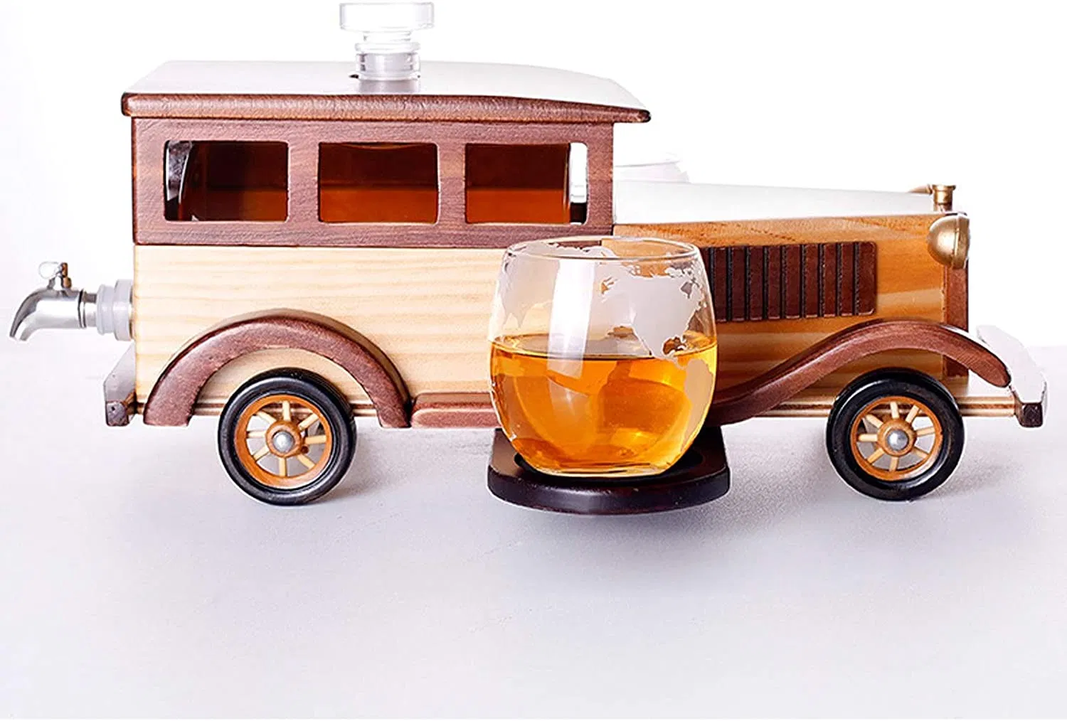 Old Fashioned Car Classic Whiskey Decanter Set Whiskey Tumbler with Stainless Spigot