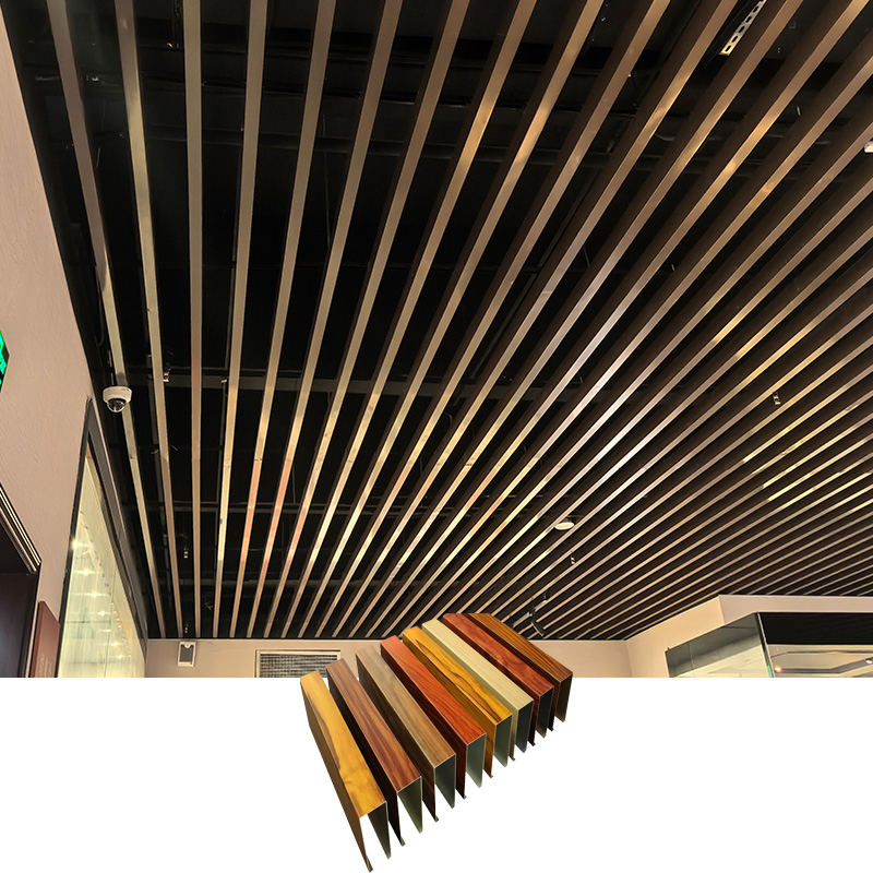 Wood Grain Strip Aluminum Baffle Ceiling for Interior Decoration