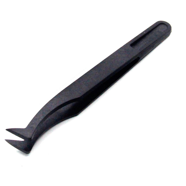 Plastic Tweezers Assembly Tools Bent Plastic Tweezer Black Color Cleanroom Antistatic Conductive Plastic Tweezer