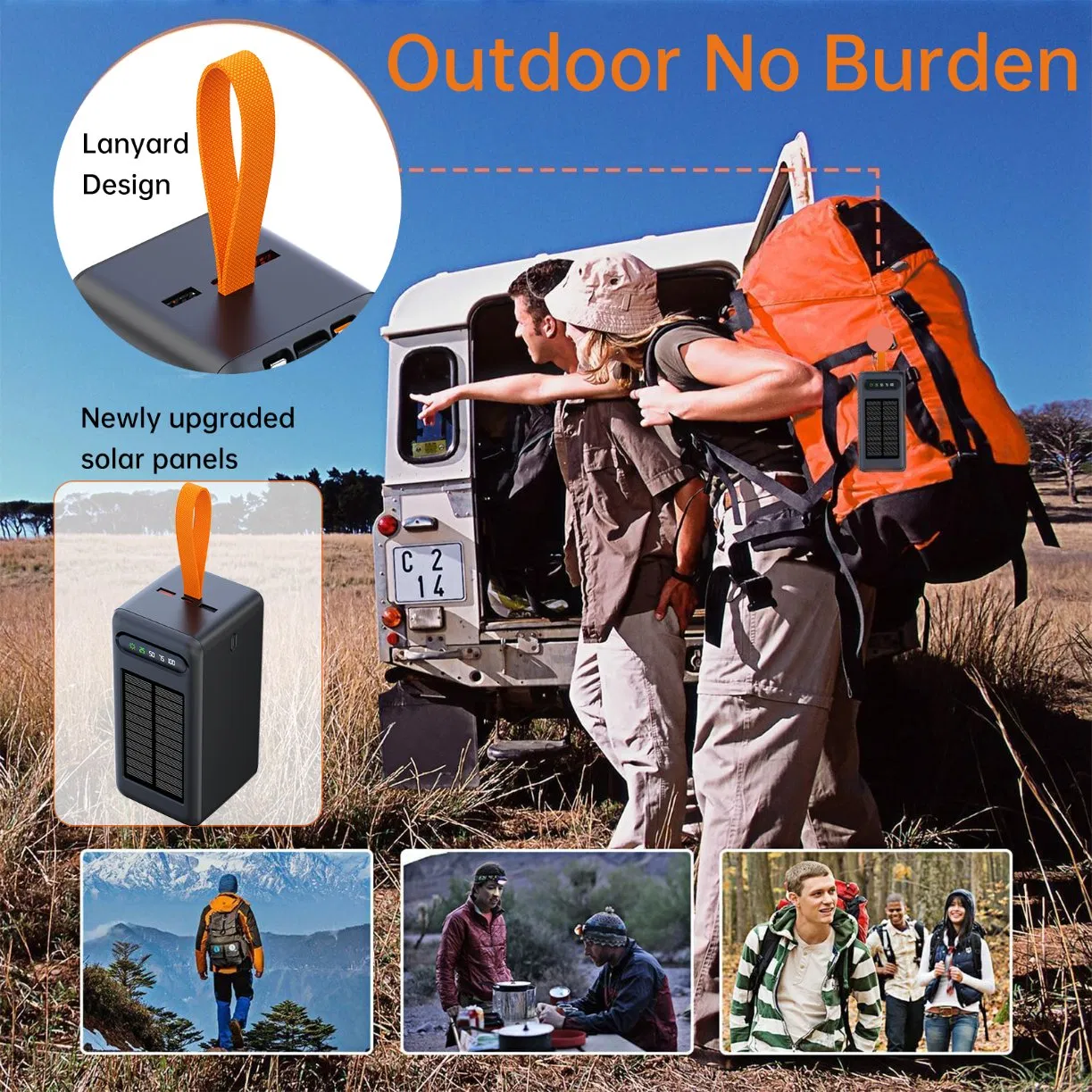 60000mAh Solar Power Bank Fast Charging 6-Port Output HD Display A376 Aspor