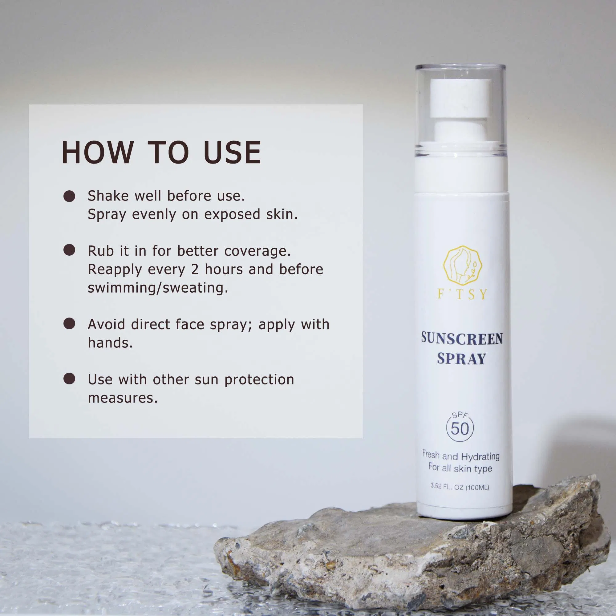 Private Label Vegan Moisturizing Calming SPF 50 UV Protecting Sunscreen Face Mist Spray