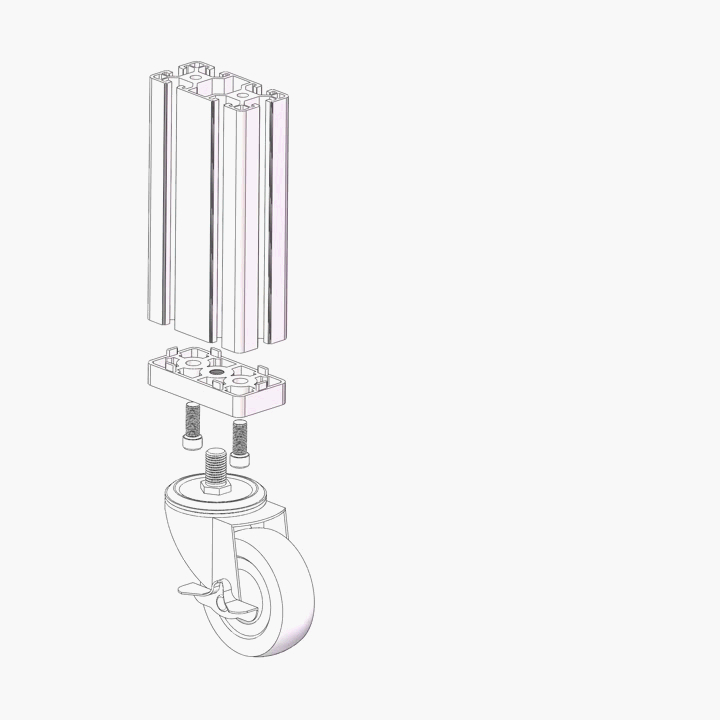 M12-100 Threaded Stem Swivel Casters with Brake for T Slot Aluminium Profile