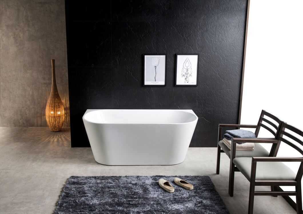 Sanitary Ware Against Wall Acrylic Bathtub with Matt White&Glossy White Surface