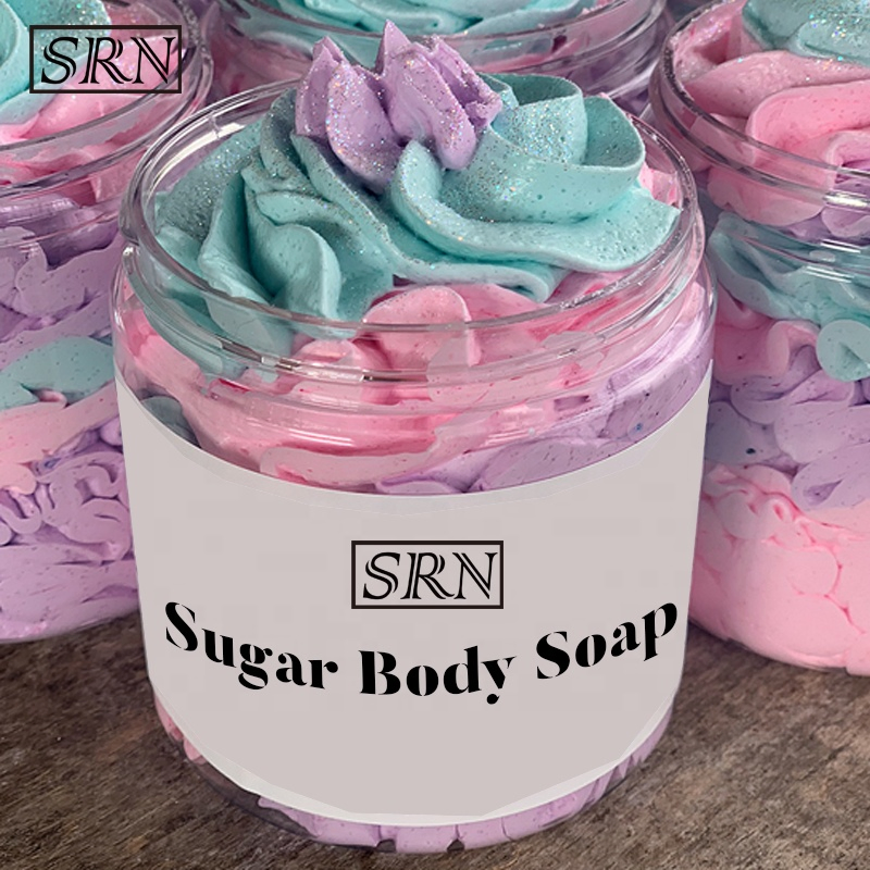 Private Label Natural Vegan Colorful Handmade Rainbow Bath Sugar Whipped Body Cream Soap