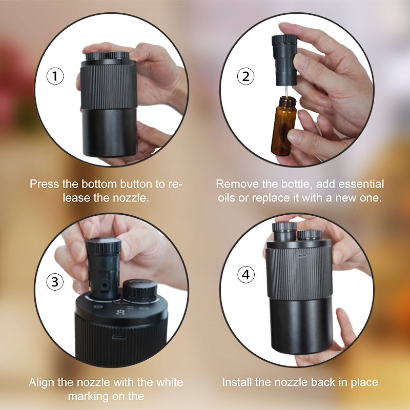 Portable Luxury Mini Electric Aromatherapy Diffuser Home & Car Waterless Scent Essential Oil Room for Outdoor & Hotel Use