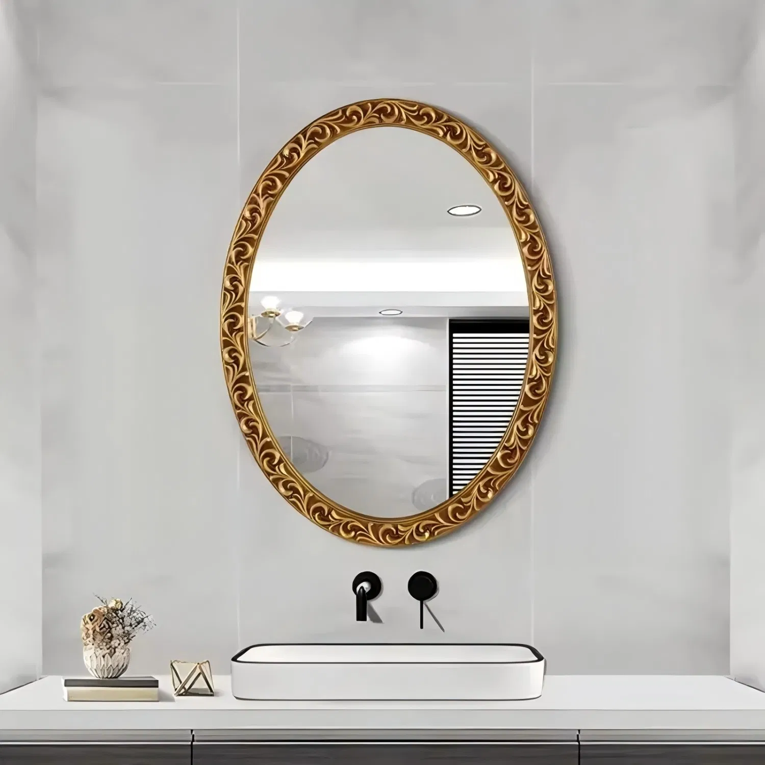 Factory Wholesale Retro Round LED Bathroom Mirror with Frame Decorative Mirror