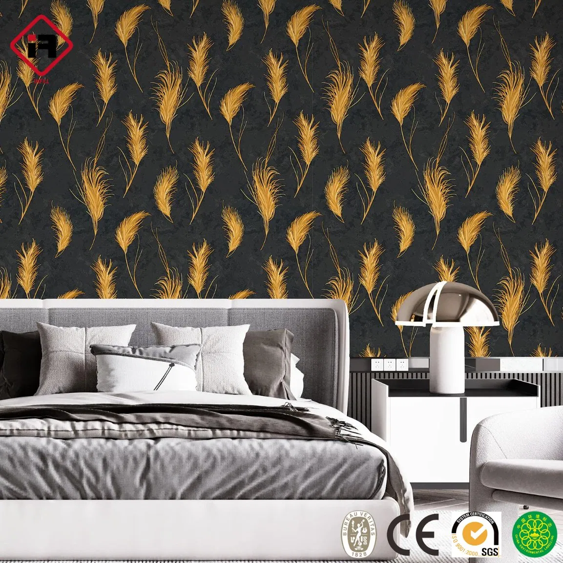 Custom Printed Chinese Hand Painted Wall Paper Embroidered Flowers Mural Wallpaper