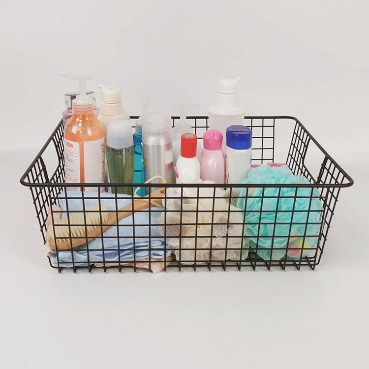Black Storage Bin Bathroom Kitchen Household Rectangular Wire Basket