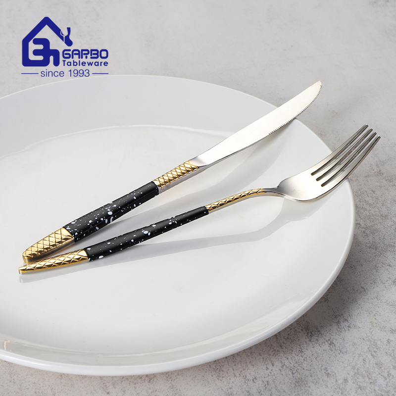 Garbo Jieyang Factory Wholesale Stainless Steel Pastry Fork with Gold and Blue Handle