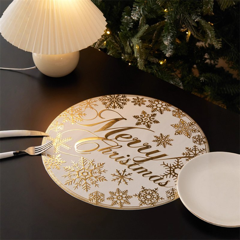 Christmas Home Placemats PVC Round Bow Waterproof Heat-Resistantsublimation Printed Table Mats