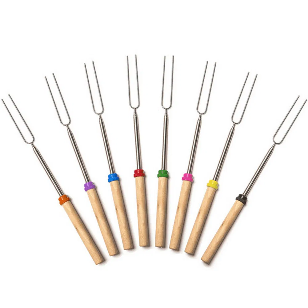 Birch Handled Stainless Steel Extendable Roasting Fork