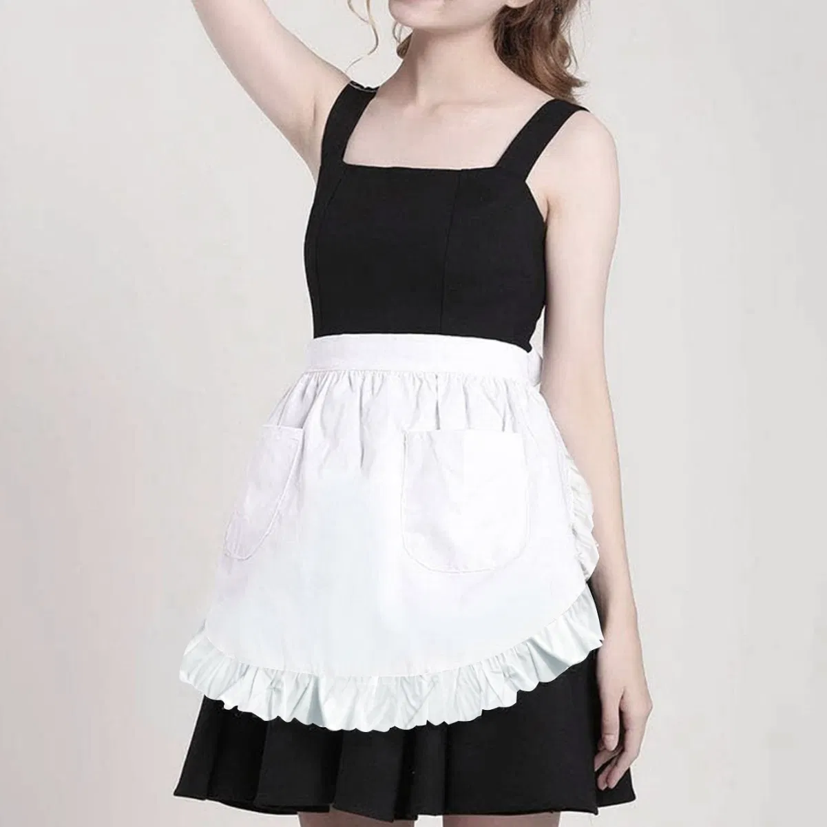 Kitchen Household Maid Apron, Cute Lace, Restaurant Waiter Cotton Ruffled Bib, Black Border Lace Apron