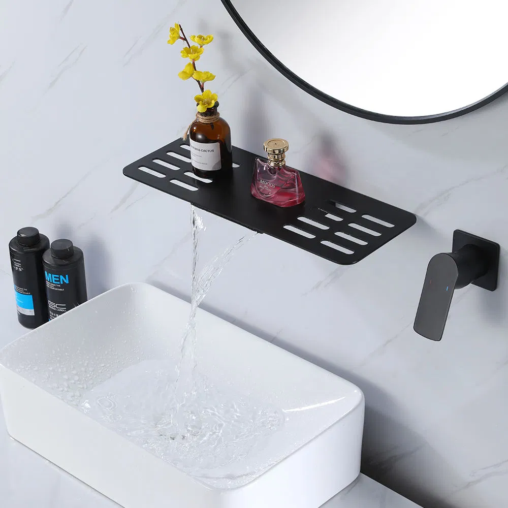 Modern in-Wall Bathroom Faucet Wall Mounted Hot Cold Water Tap Black Finish Brass Bathtub Mixer Waterfall Tub Filler