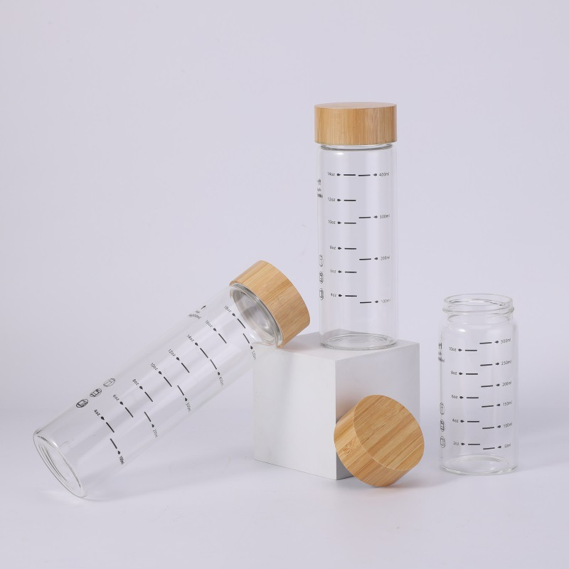 Стеклянная бутылка с бамбуковой крышкой 600/480/360 мл