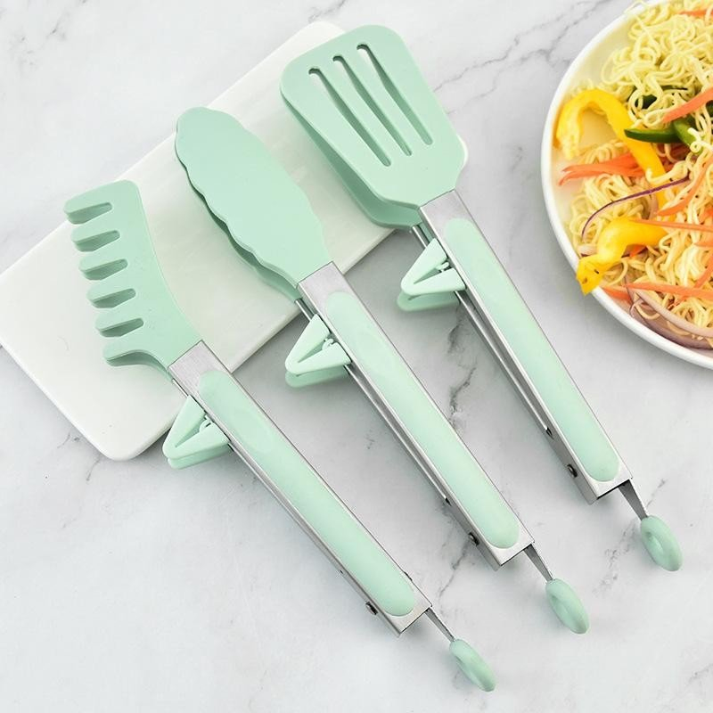 Silicone Food Tong Stainless Steel Handle Kitchen Tongs Silicone Non-Slip Spatula Tongs Jagged Tongs Kitchen Accessories