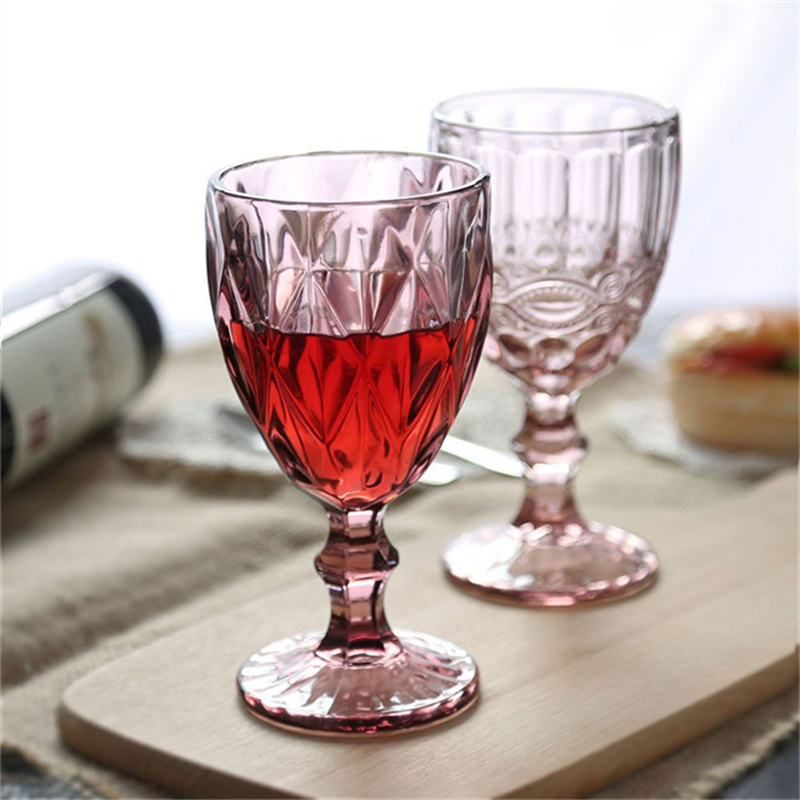 Colored Wine Goblets Wine Glasses with Embossed Pattern