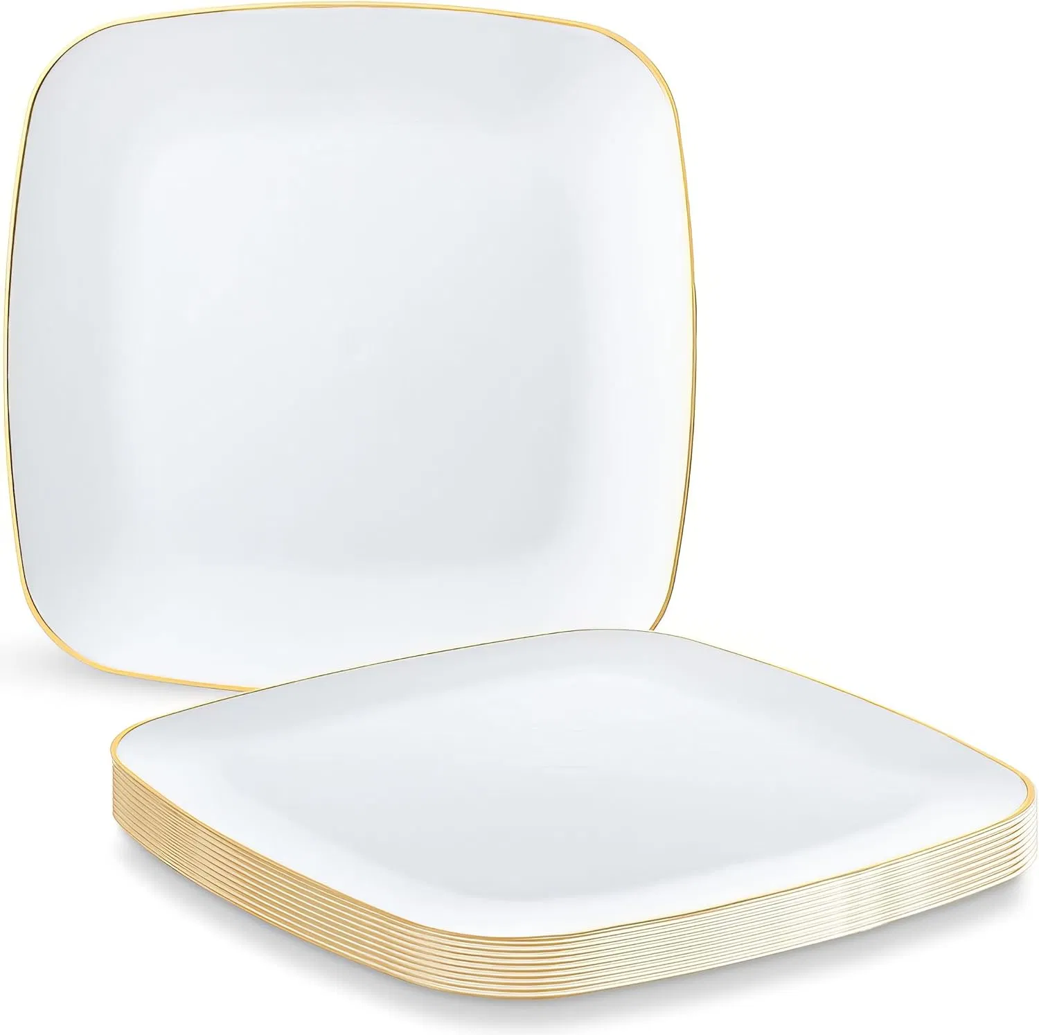 Premium White Gold Square Plastic Salad Plates