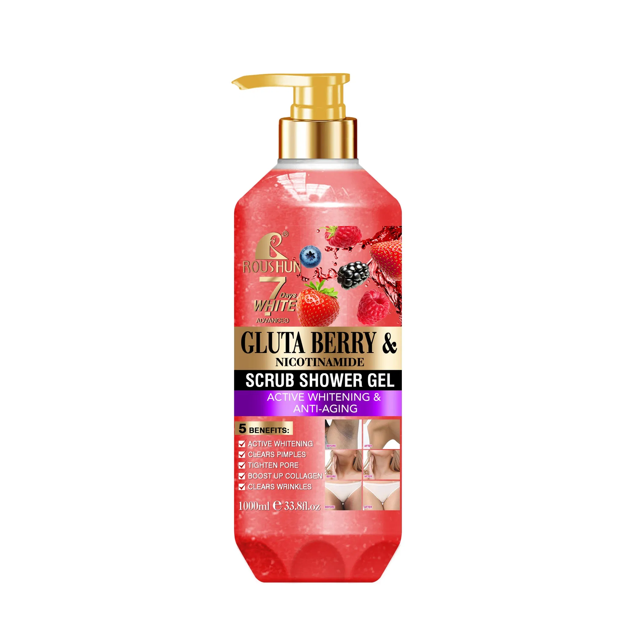 Roushun Scrub Shower Gel, Whitening and Moisturizing Body Wash Private Label Acceptable