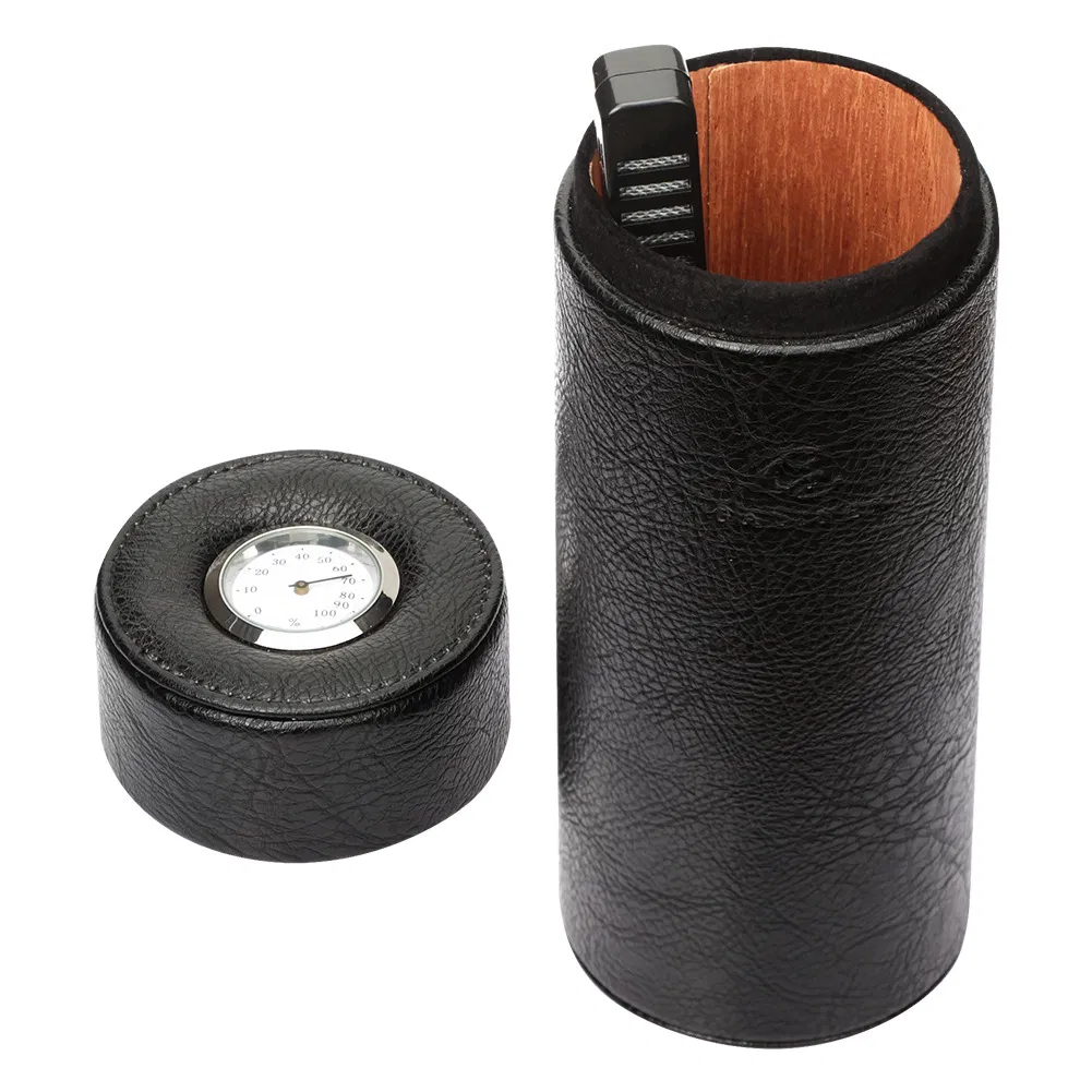 Embossed Logo Leather Travel Portable Cigarette Humidor Tube Case