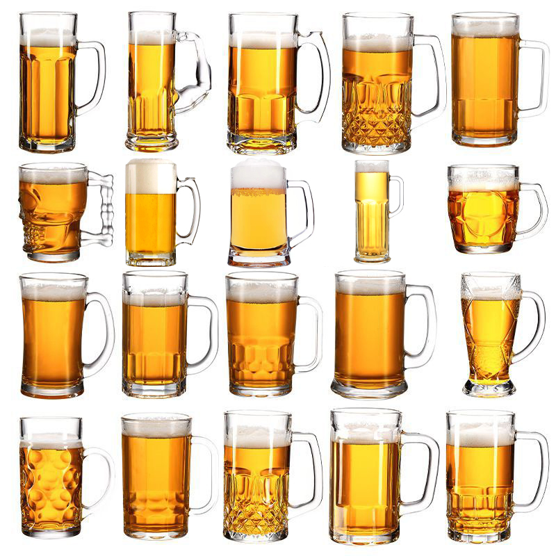 China Manufacture Vasos PARA Cervezas Wholesale Classical Clear World Football Wine Glassware Drinking Customized Logo Glass Craft Pilsner Beer Mugs with Handle